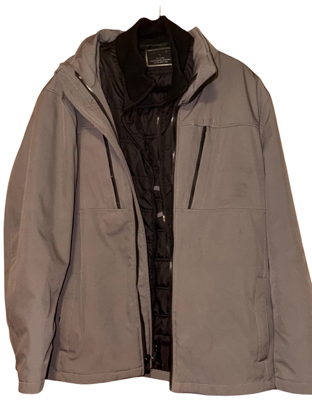 Calvin Klein Men's 3-in-1 Gray Layered Jacket with Black Inner Liner